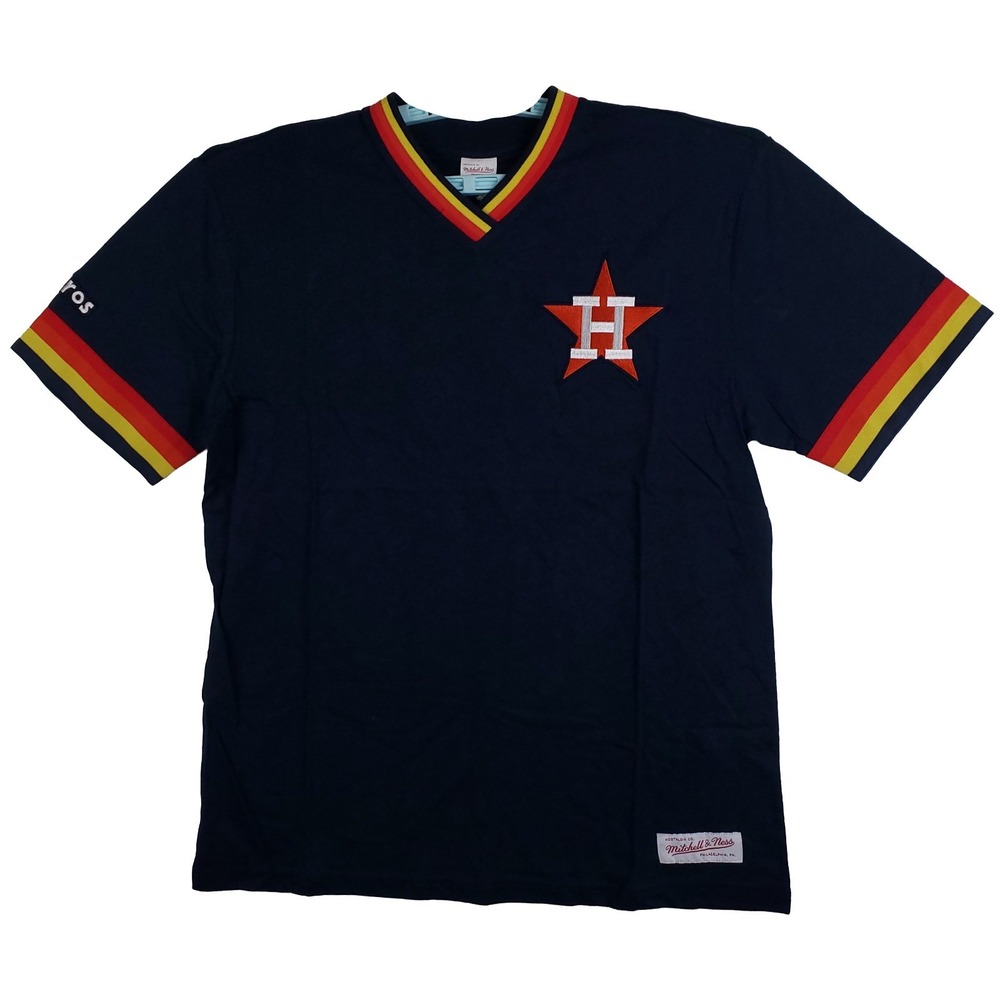 Houston Astros Mitchell &‎ Ness MLB Large Shirt Embroidery Logo Navy V Neck NWT